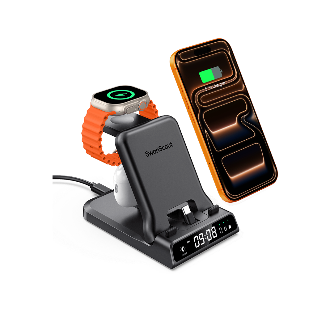 SwanScout 701AC - Carregador Rápido com Fio para Apple (com Porta USB-C) com Relógio