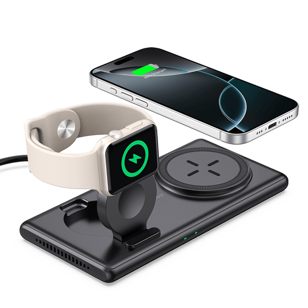 SwanScout 502M is a slim, 2-in-1 magnetic wireless charger compatible with Apple devices.