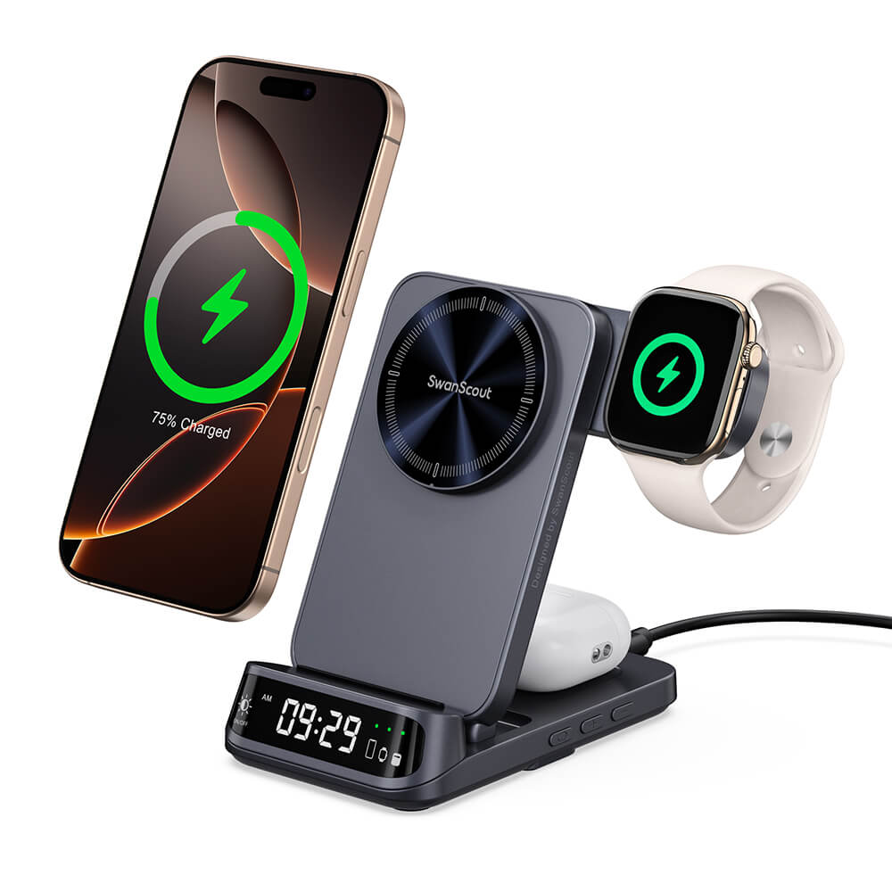 The swanscout 708M combines elegance and speed with fast wireless charging for iPhone and Apple Watch.