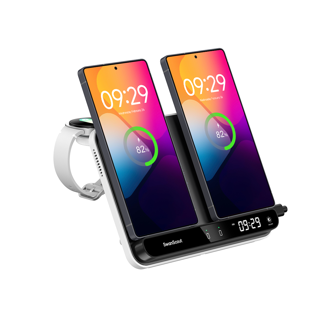SwanScout 710S - Caricatore wireless per due telefoni e un orologio per Samsung