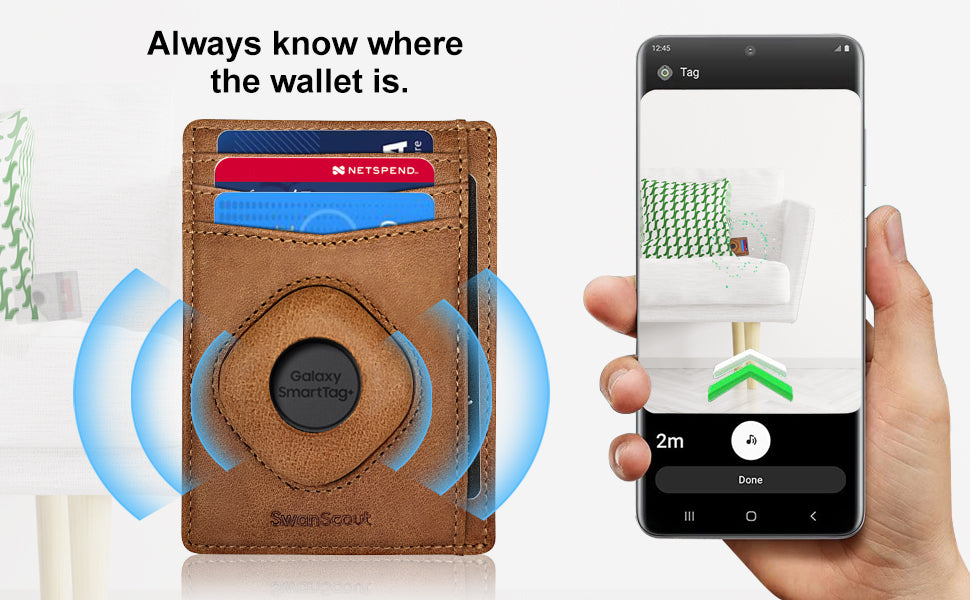 SwanScout 104S Wallet Integrates a Tracker Holder, Enabling You to Track the Wallet and Reduce the Risk of Losing it. SwanScout 104S Wallet for SmartTag & SmartTag Plus Compatible with SmartTag & SmartTag Plus Not Includes SmartTag & SmartTag Plus With Innovative Design on Function & Stylish Design on Appearance, Our Wallets Can Both Meet Your Daily Use and Match Your Fashion Style.
