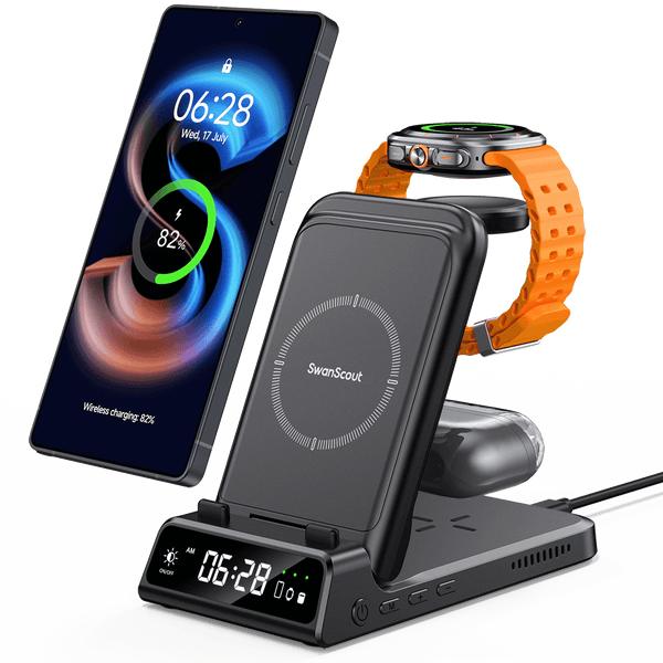 SwanScout 703S - 3-in-1 langaton laturi Samsung-laitteille kellolla