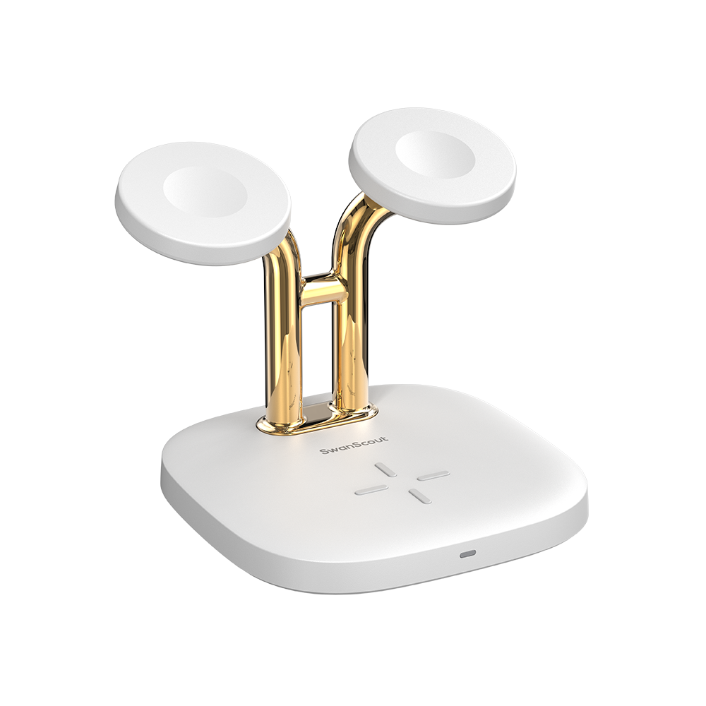 The SwanScout 704A doubles as an Apple Watch charging stand, offering both upright visibility and quick magnetic charging.