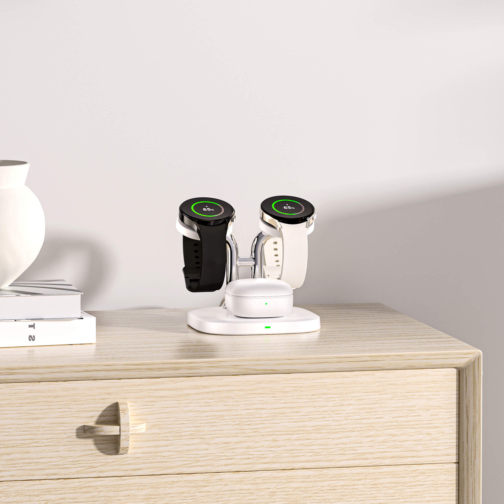With dedicated magnetic pads, the swanscout 704S supports Samsung earbuds wireless charging alongside smartwatches.