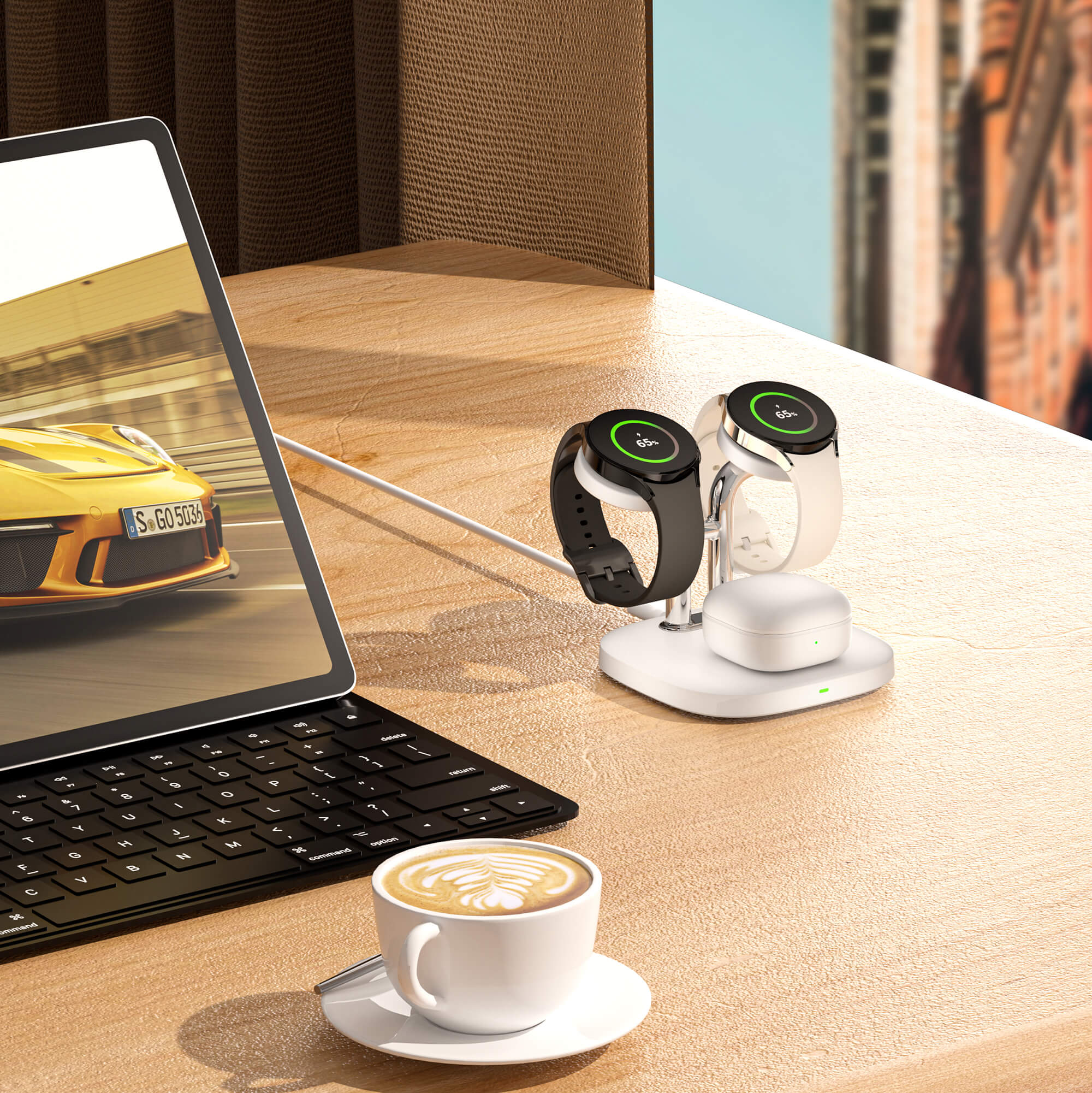 The swanscout 704S enables hassle-free charging for Samsung Galaxy Watch FE and Galaxy Buds in one station.