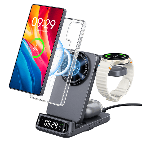 SwanScout 708SM charging a Samsung phone with magnetic case via strong magnetic alignment