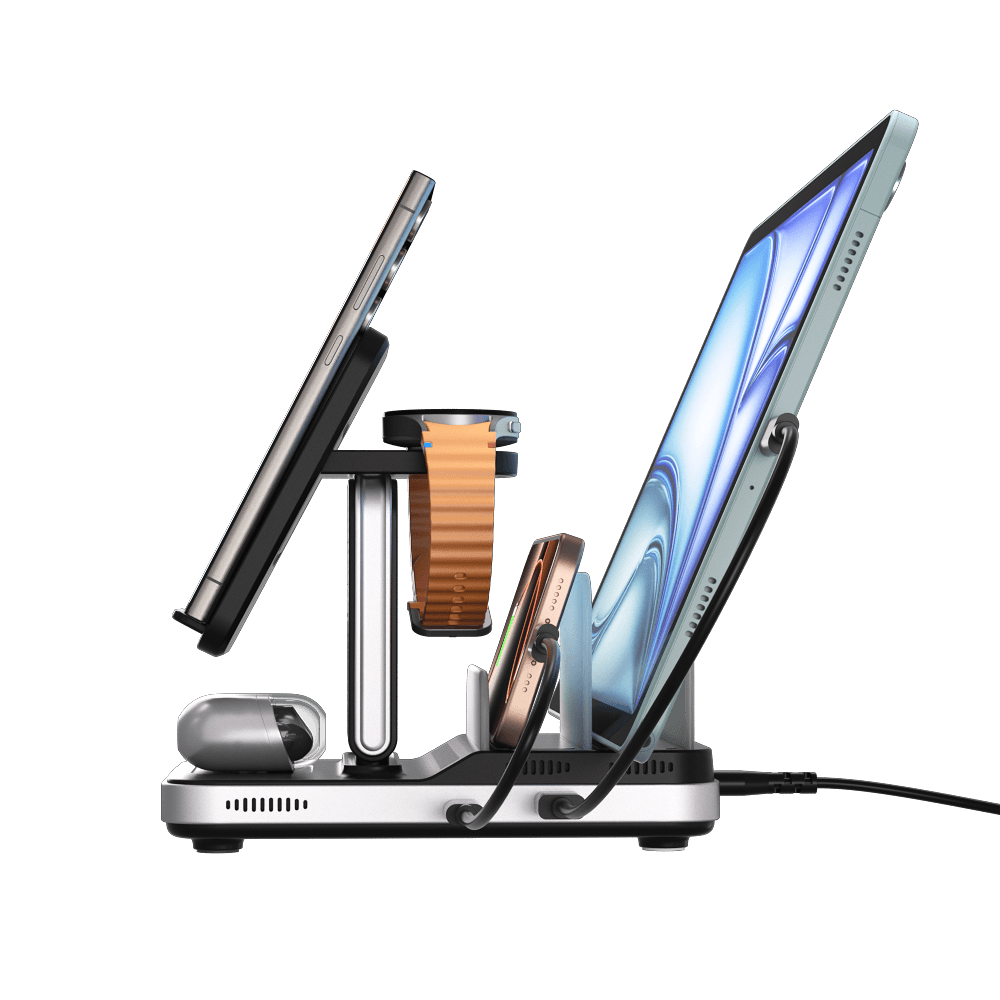 The SwanScout 901S is a refined Samsung wireless charging station crafted for daily use across Galaxy phone and watch models.