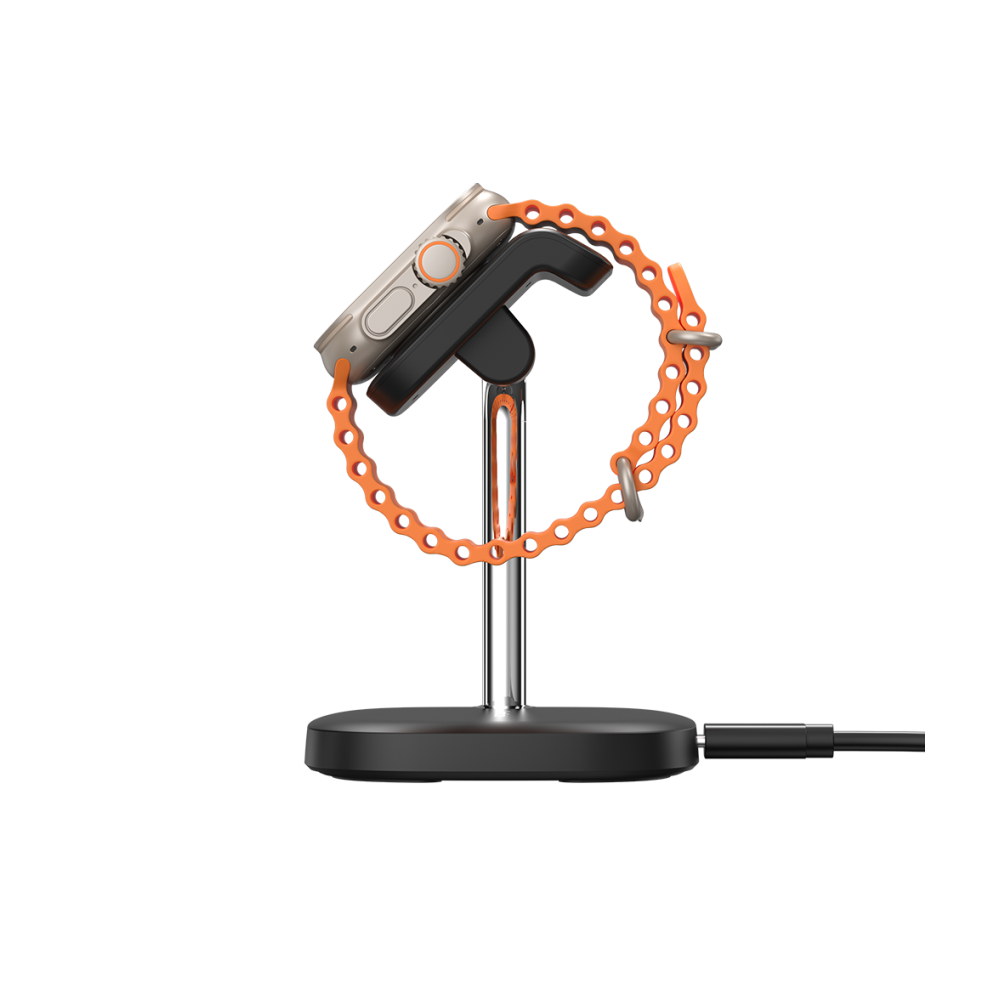 Side view of SwanScout 505A showing the adjustable viewing angle from 0 to 45 degrees for comfortable watch display during charging