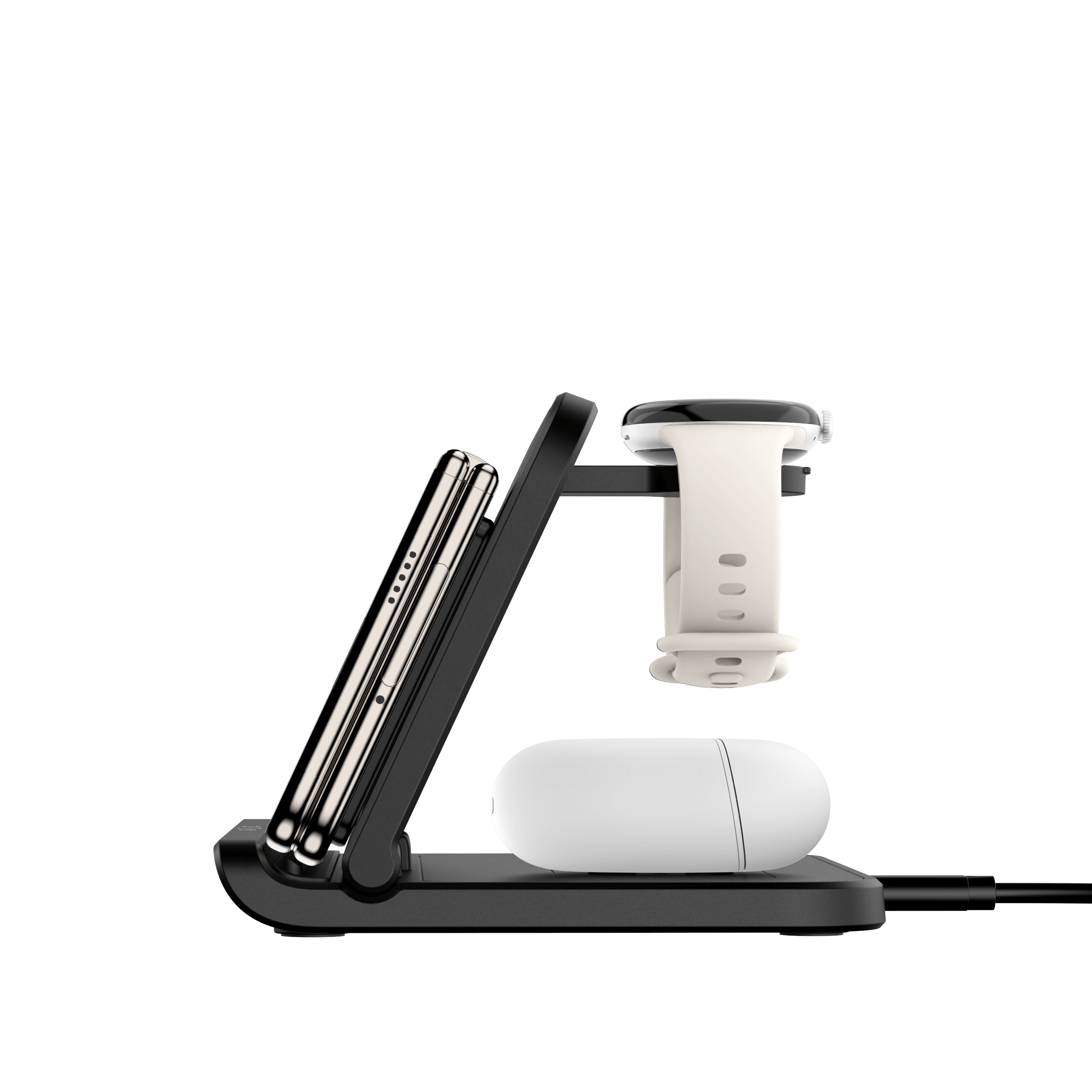 Side profile of SwanScout 705G showing the ergonomic angle for a horizontally placed foldable phone, ensuring efficient heat dissipation and charging