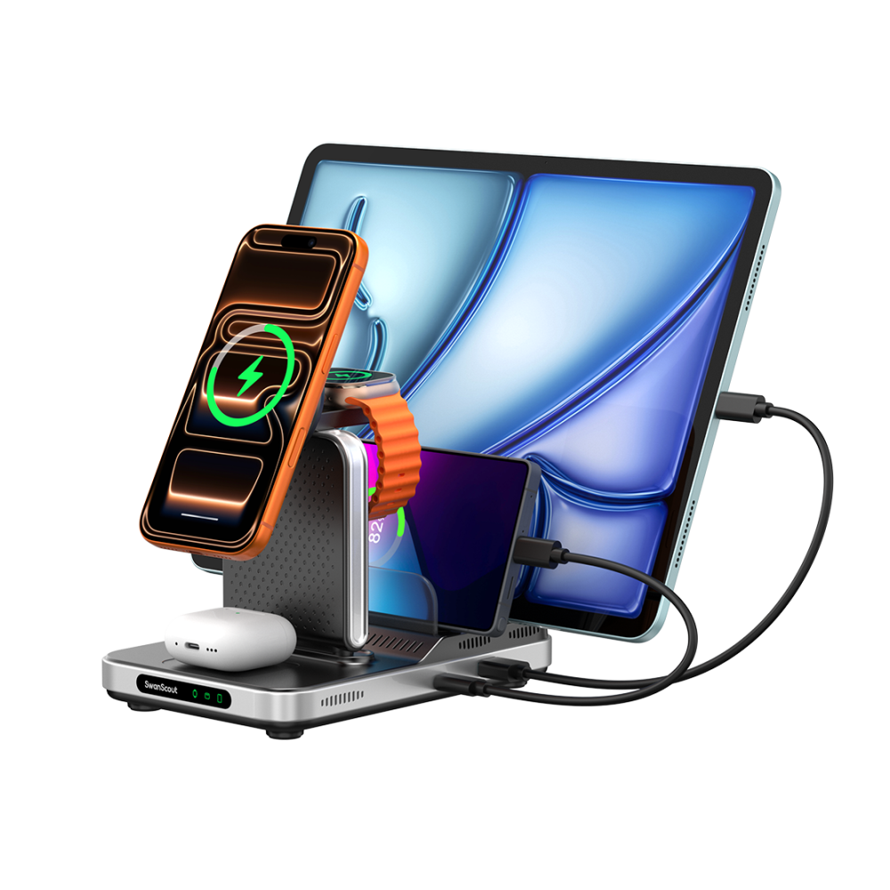 SwanScout 901M - 5 в 1 безжично зарядно за Apple, перфектно за ученически бюра