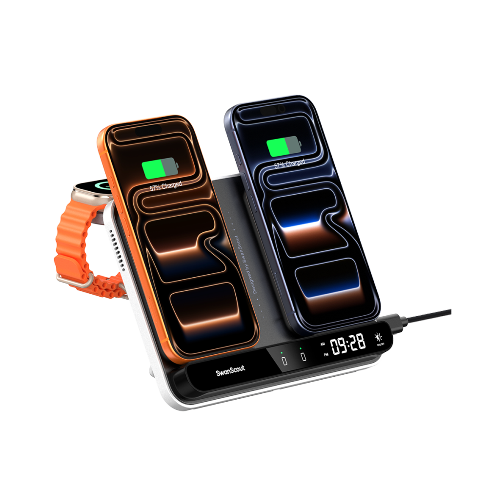 SwanScout 710A - Dual Phone and Single Watch Wireless Charger for Apple