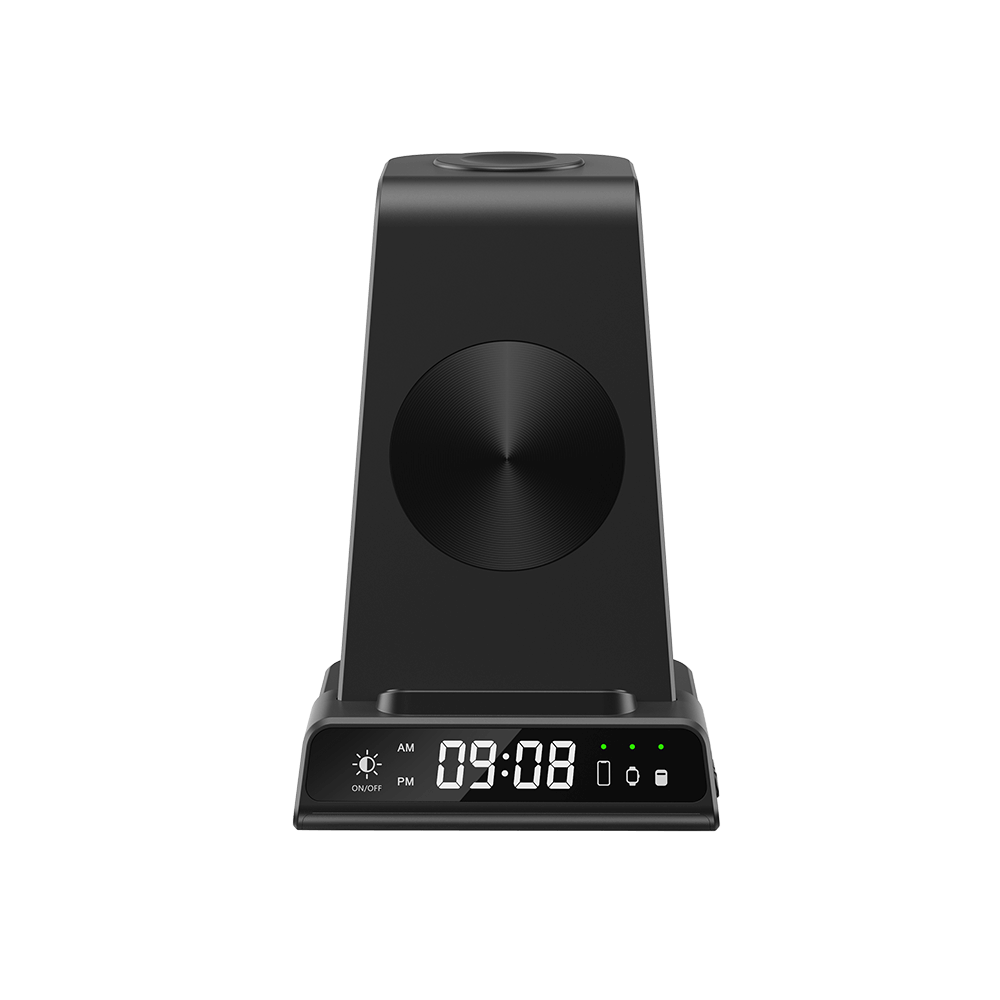 Front view of SwanScout C02 showcasing the sleep-friendly digital clock with 4 brightness levels and one-touch brightness control.