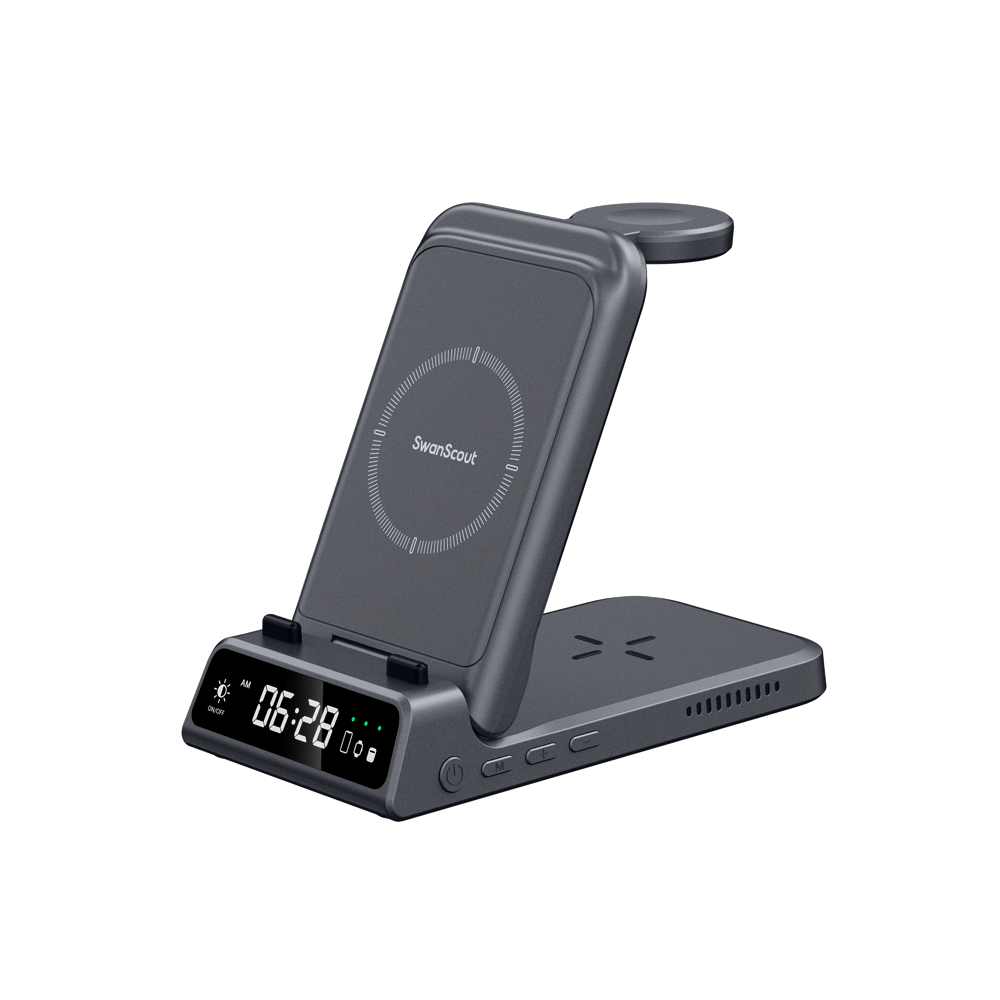 SwanScout 703A – 3 v 1 bezdrátová nabíječka pro Apple s hodinami