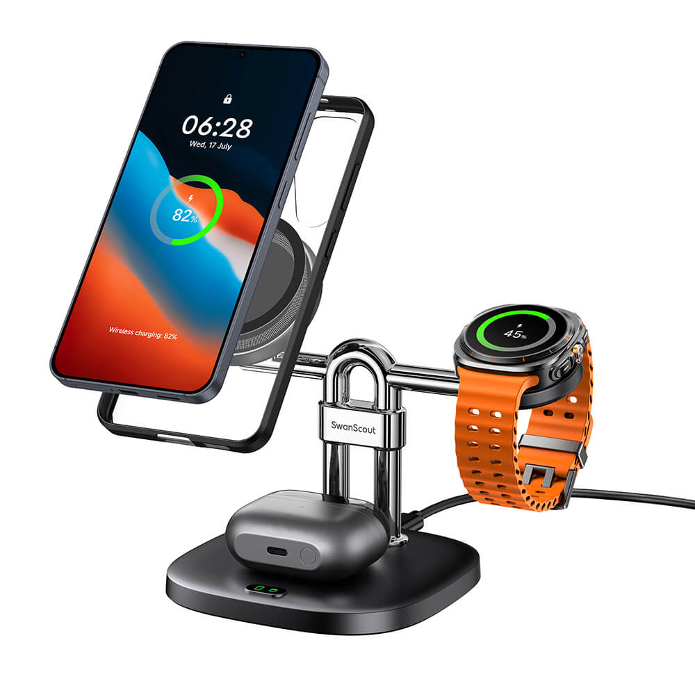 SwanScout 712SM – Station de charge sans fil magnétique 3-en-1 pour Samsung