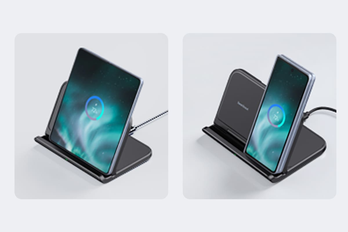 Galaxy Z Fold charging in both folded and unfolded positions with the SwanScout 503S