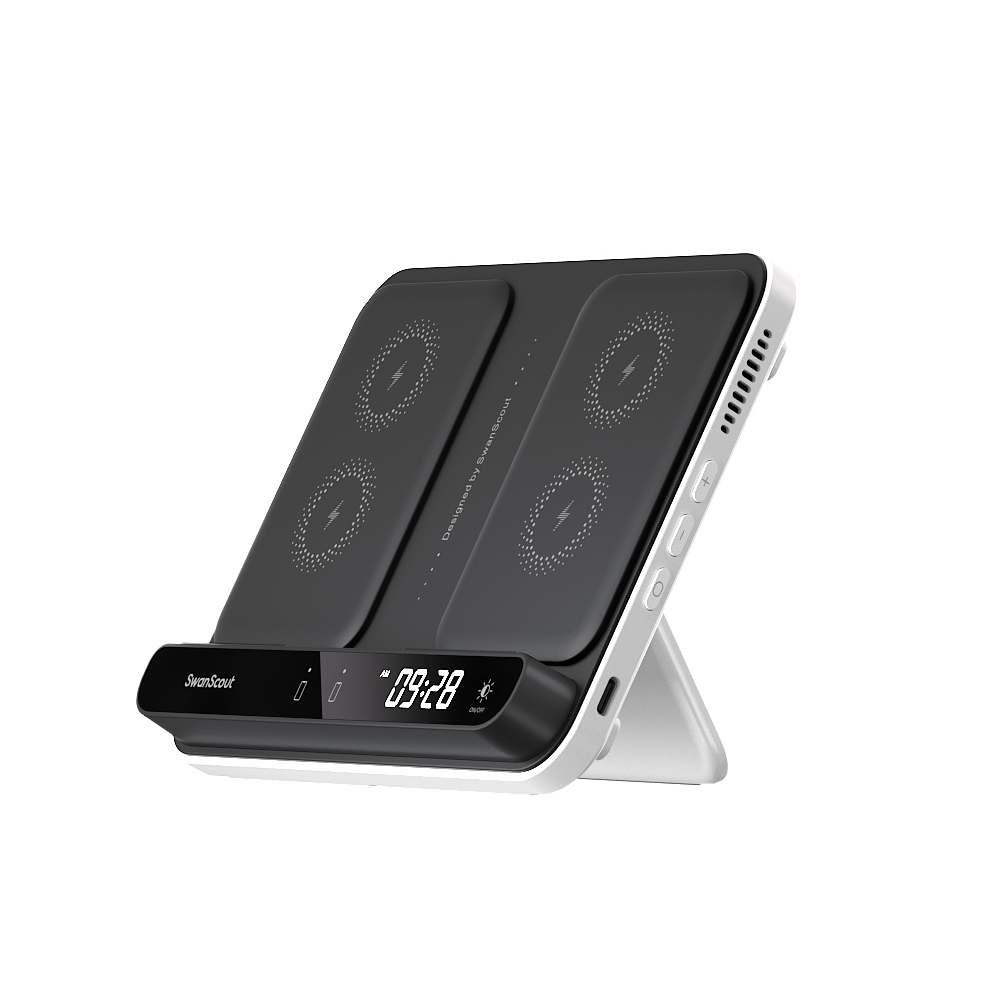 SwanScout 504F wireless charger for Samsung Fold series, portable travel charger with USB-C port and sleek design.