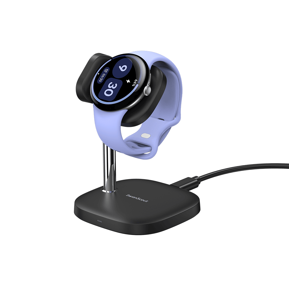 SwanScout 505G4 - Безжична поставка за зареждане на Pixel Watch 4, 6W бързо настолно зарядно устройство