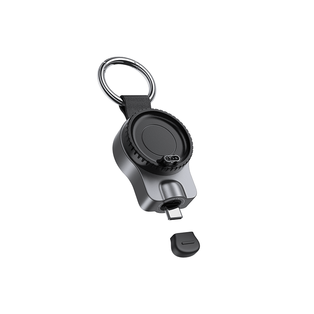 Symmetric view of compact USB-C Garmin watch charger with keychain design SwanScout 510GM