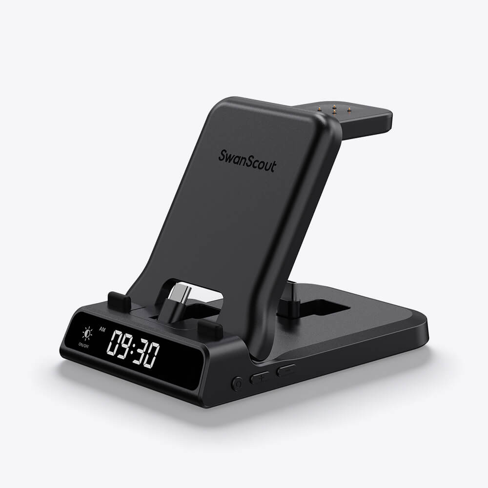 wireless charging station for Google devices SwanScout 701G2 3-in-1 charger with wired connectors compatible with Pixel Watch 2 and 3