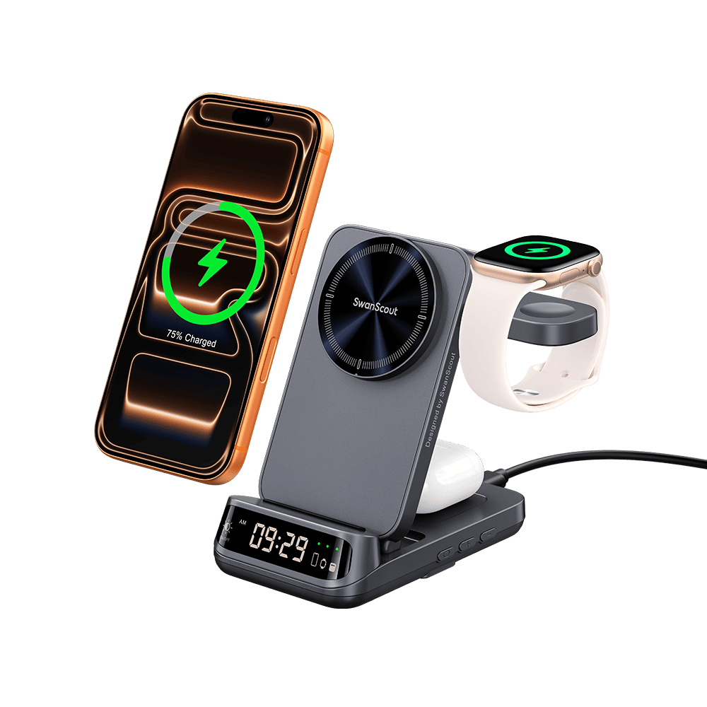 SwanScout 708M-25W - 3合1 25W 快速磁吸無線充電器，適用於蘋果裝置