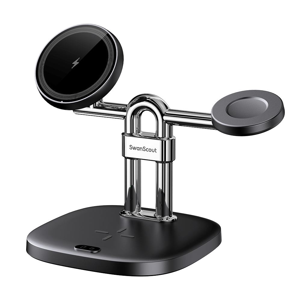 Front-right view of SwanScout 712SM featuring N52 super magnets for instant alignment and secure lock for Samsung Z Fold 7 and S24 series