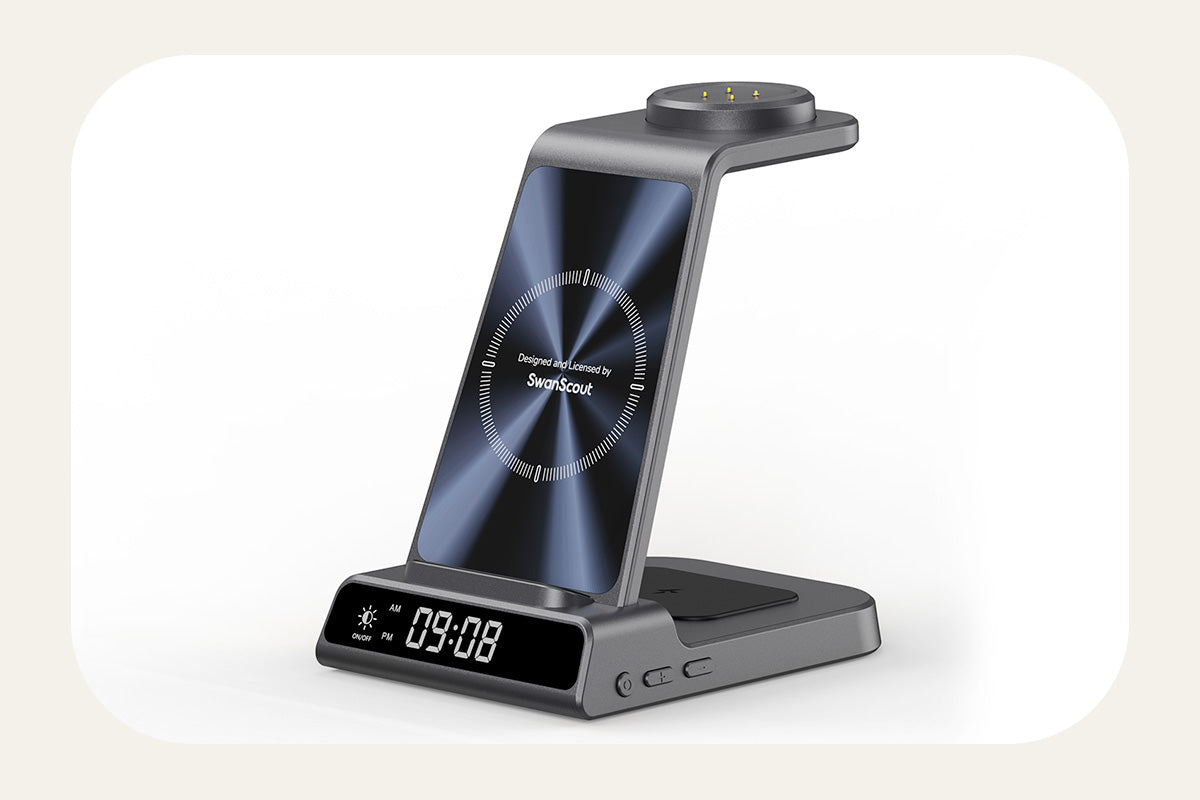 SwanScout C01FB 3-in-1 charger phone area featuring uv transfer crafted optical texture